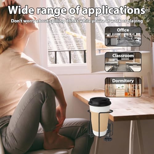 GLMFAN Large Desk Cup Holder Clamp with Anti-Spill Design