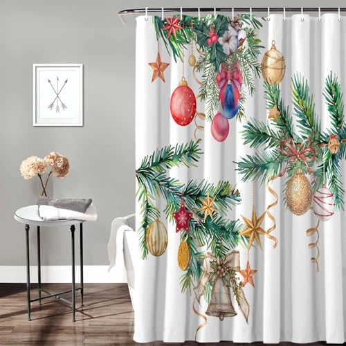 72 Inches Christmas Decor Shower Curtain Set with 12 Hooks