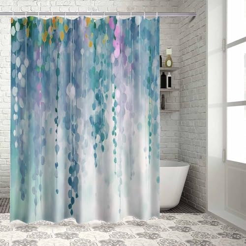 72 Inches Green Spring Floral Shower Curtain Set with 12 Hooks