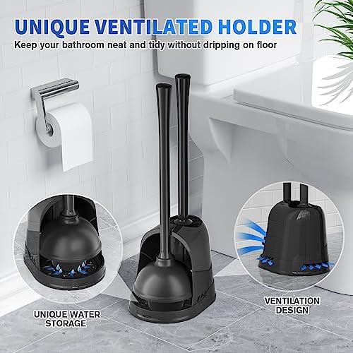 LOVLOY 2-in-1 Toilet Plunger and Brush Set Black
