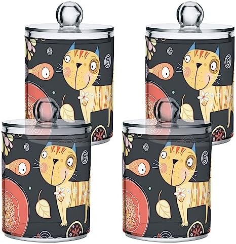 Cute Cat Qtip Holder 2 Pack Clear Plastic Canister Set
