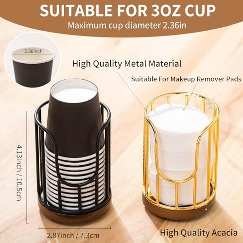 QTTCMY 2PCS Bathroom Cup Dispenser with Acacia Wood Stand Black