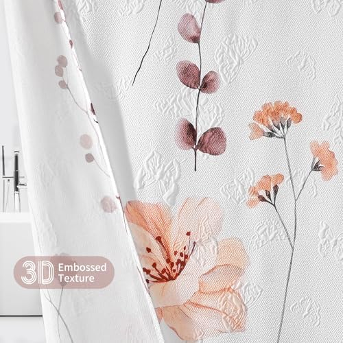 QiyI Embossed Floral Shower Curtain Set with Hooks