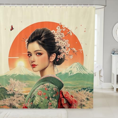 Geisha Shower Curtain Set with 12 Hooks