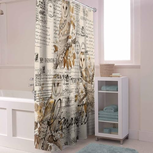 72 Inches Retro Bird Owl Flower Shower Curtain Set with 12 Hooks