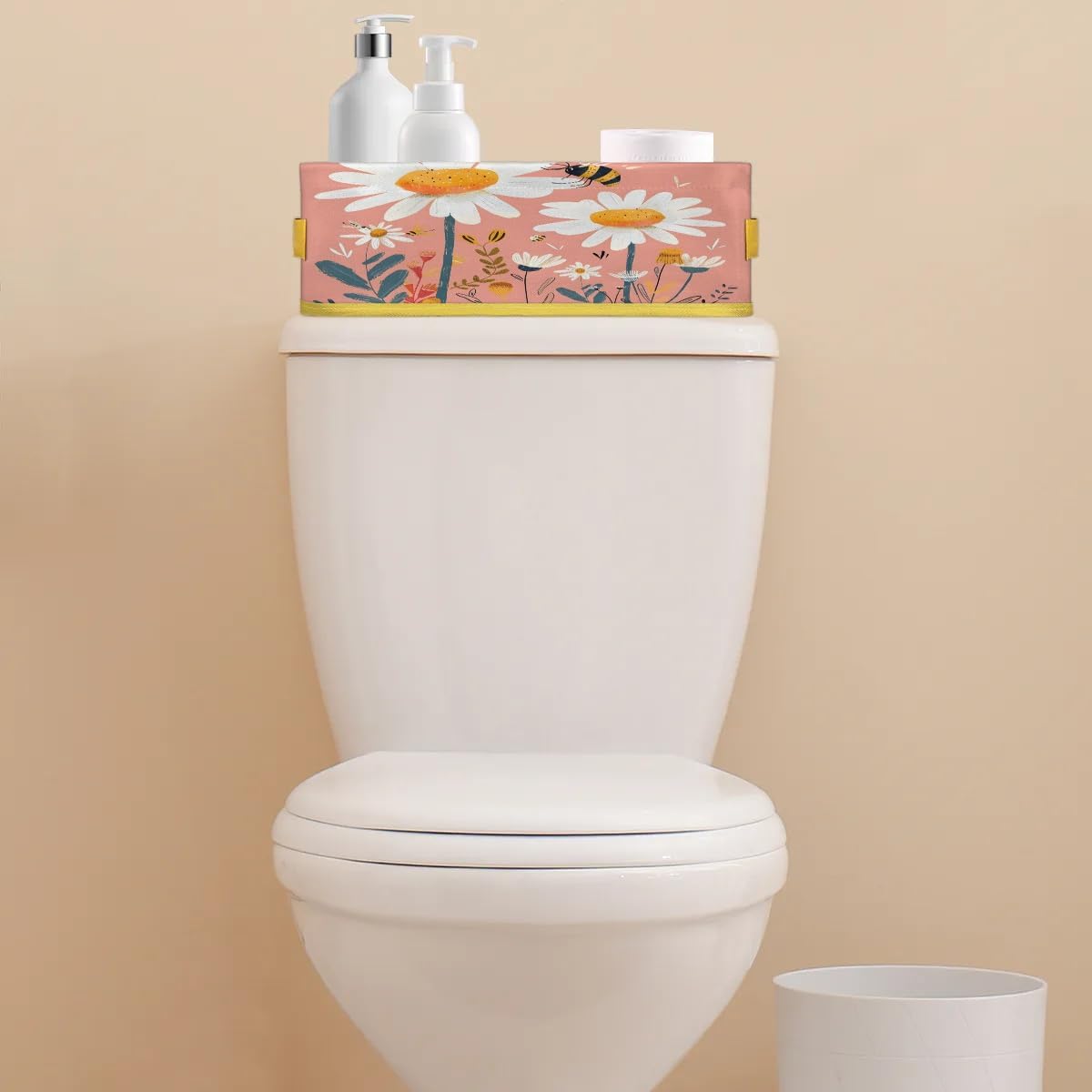 Spring Daisy Bee Toilet Paper Basket with Handles