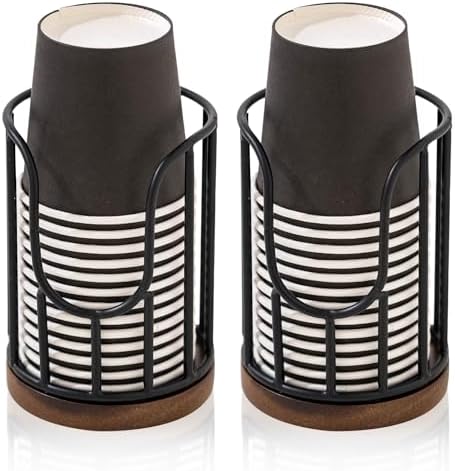 QTTCMY 2PCS Bathroom Cup Dispenser with Acacia Wood Stand Black