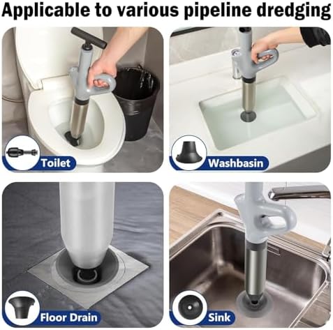 Nuotuv Pneumatic Floor Drain Unclogging Tool with Visual Barometer