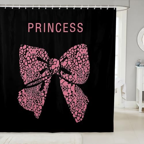 Erosebridal Pink Bow Shower Curtain Set with 12 Hooks