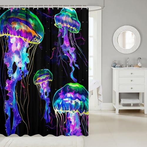 Watercolor Jellyfish Shower Curtain Set for Kids