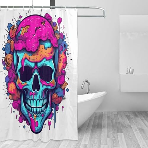 TIYAANDSY Red Blue Skull Shower Curtain Set 72x72in