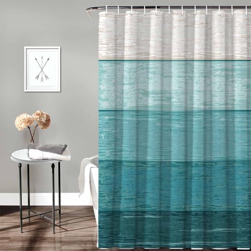 Funnywall88 72 Inches Teal Gradient Shower Curtain Set with 12 Hooks