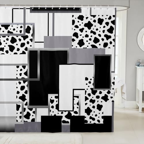 Erosebridal Geometric Cow Print Shower Curtain Kids Bathroom 72x78