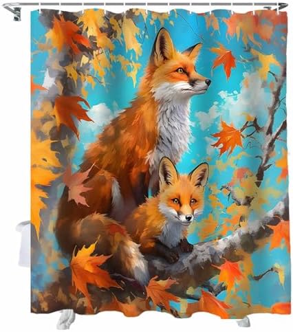 72 Nature Foxes Shower Curtain Set with 12 Hooks