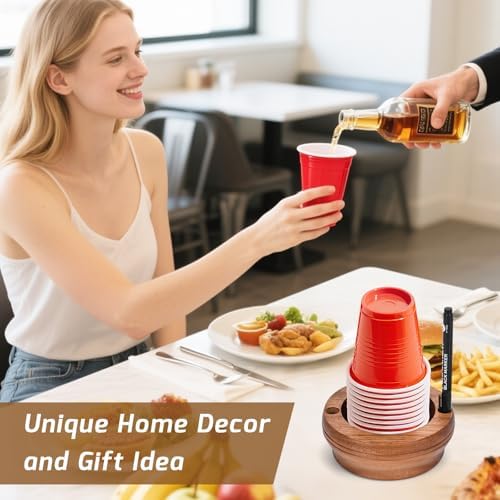Wooden Cup Holder with Marker Slot - Walnut Design