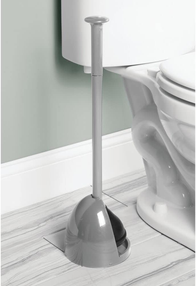 mDesign Toilet Plunger with Holder - Gray