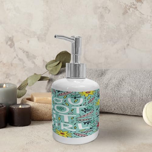Ambesonne Feminist Soap Dispenser Toothbrush Holder Set 2 Pcs Seafoam Pale Pink