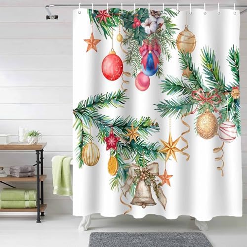 72 Inches Christmas Decor Shower Curtain Set with 12 Hooks