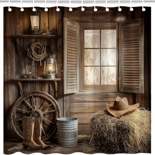 Western Rustic Barn Shower Curtain Set 70x70 Inch