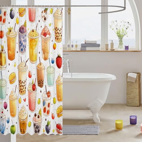 Erosebridal Cute Boba Tea Shower Curtain Set