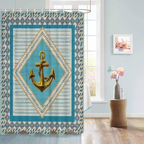 Funnywall88 72 Inches Retro Anchor Flower Shower Curtain Set with 12 Hooks