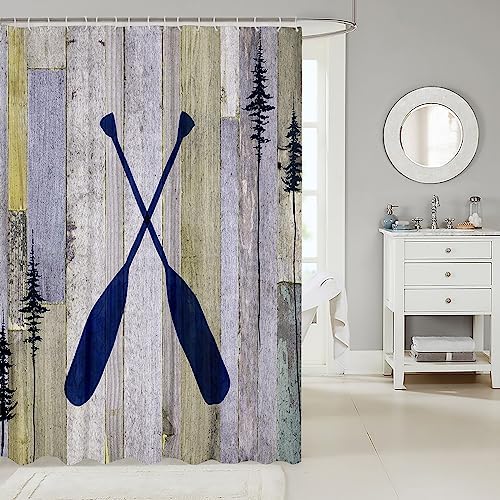 Blue Lake Paddle Shower Curtain Set 72x72 with Hooks