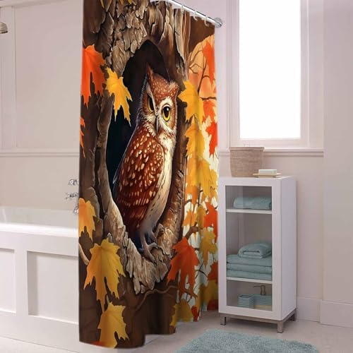 Funnywall88 72 Inches Owl Maple Tree Decor Shower Curtain Set