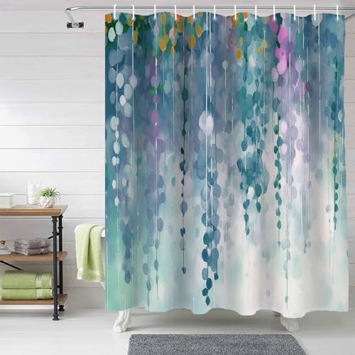 72 Inches Green Spring Floral Shower Curtain Set with 12 Hooks