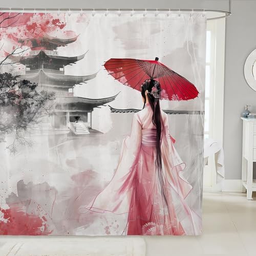 Erosebridal Asian Style Shower Curtain Set with Hooks