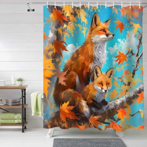 72 Nature Foxes Shower Curtain Set with 12 Hooks