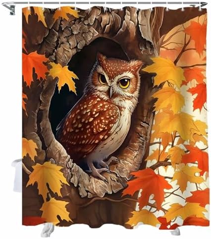 Funnywall88 72 Inches Owl Maple Tree Decor Shower Curtain Set