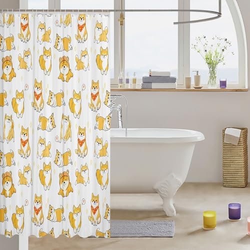 Erosebridal Cute Yellow Dog Shower Curtain Set 72x72