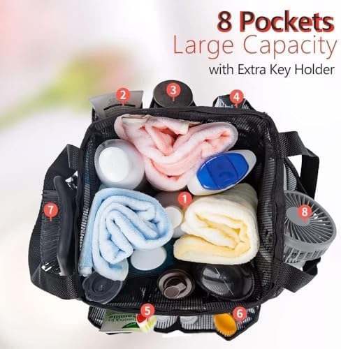 Fxkoolr Mesh Shower Caddy with 8 Pockets Portable Quick Dry Tote Bag