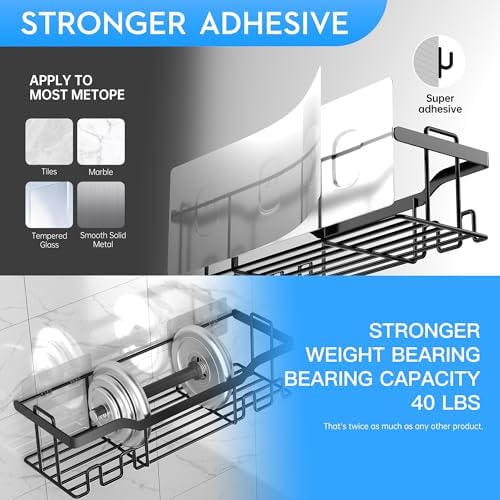 3 Pack Adhesive Shower Caddy Set with 8 Hooks and Soap Holder
