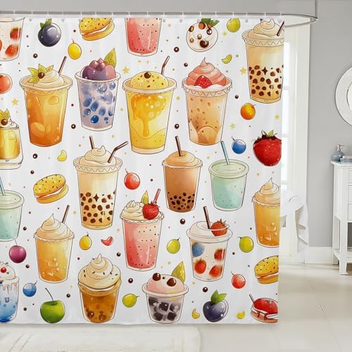 Erosebridal Cute Boba Tea Shower Curtain Set
