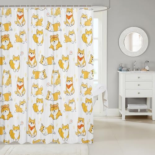 Erosebridal Cute Yellow Dog Shower Curtain Set 72x72