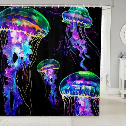 Watercolor Jellyfish Shower Curtain Set for Kids