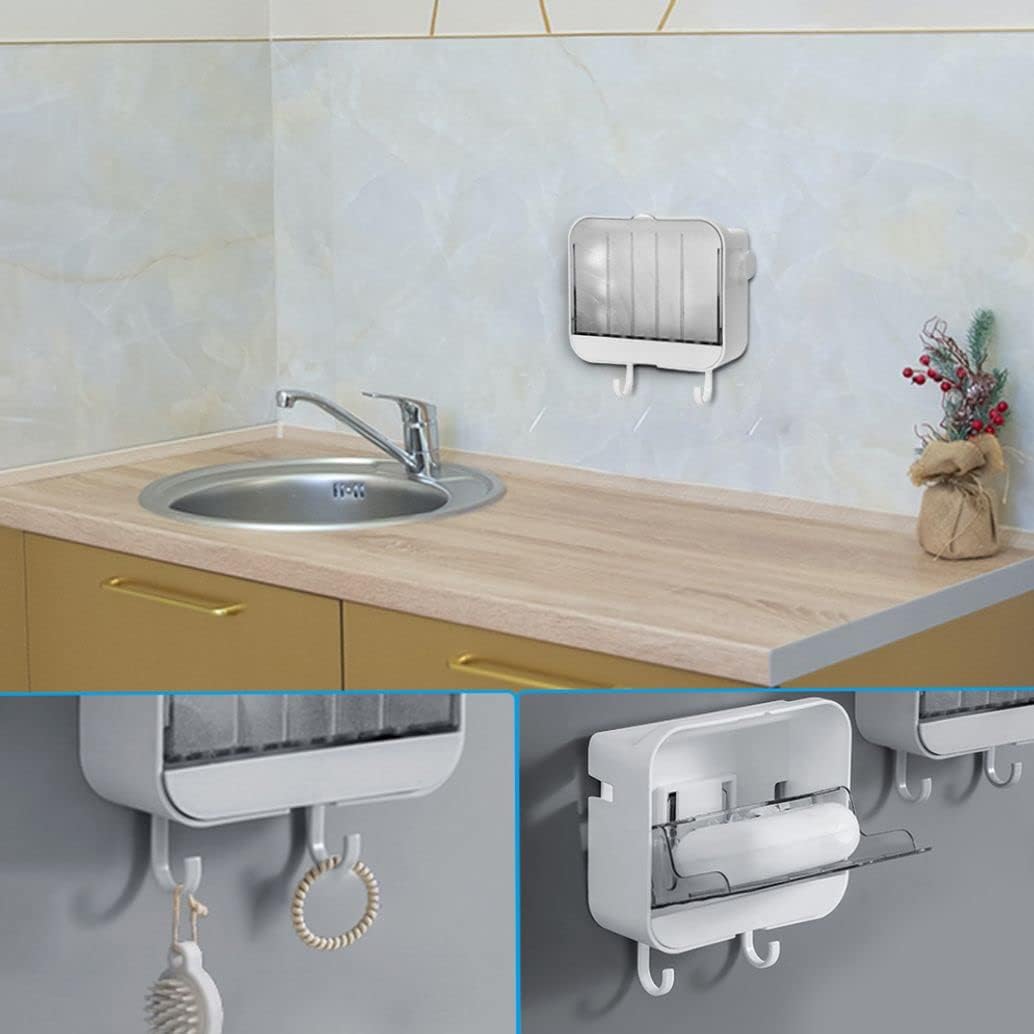 Wall Mounted Soap Dish with Lid and Draining Hook