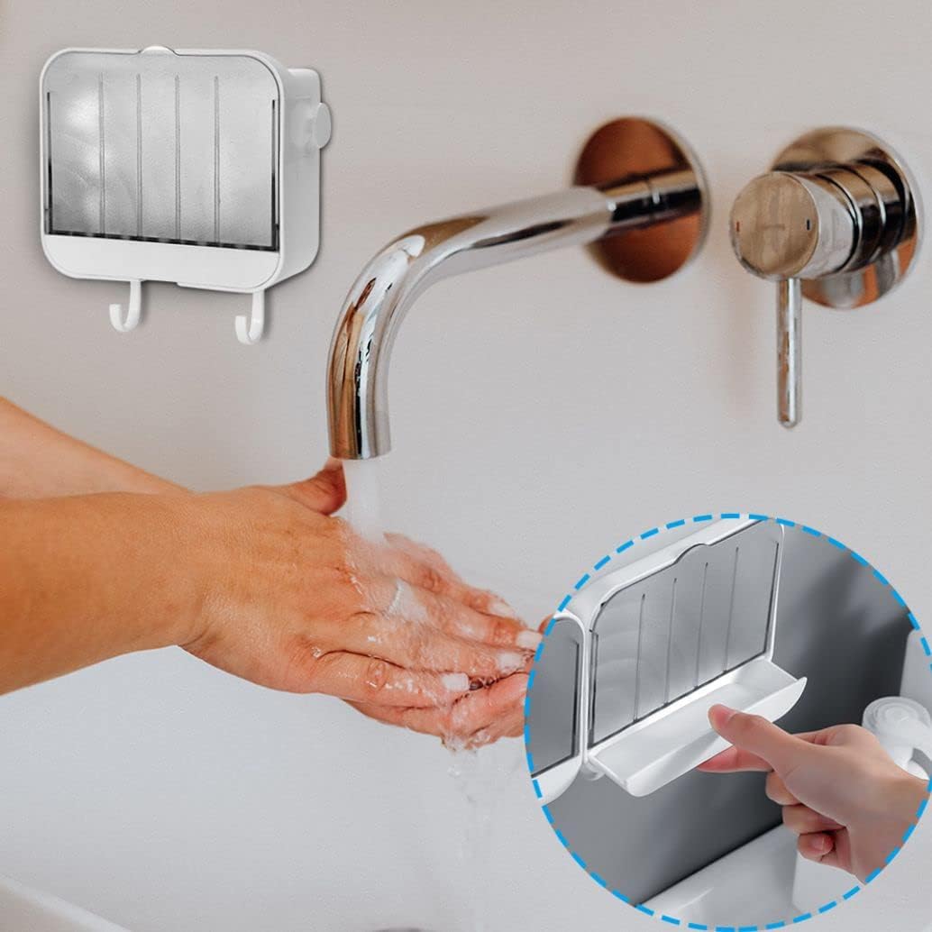 Wall Mounted Soap Dish with Lid and Draining Hook