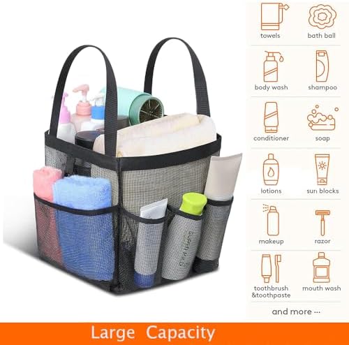 Fxkoolr Mesh Shower Caddy with 8 Pockets Portable Quick Dry Tote Bag