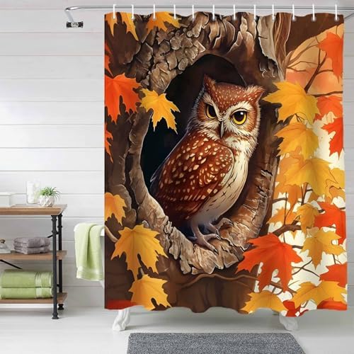 Funnywall88 72 Inches Owl Maple Tree Decor Shower Curtain Set