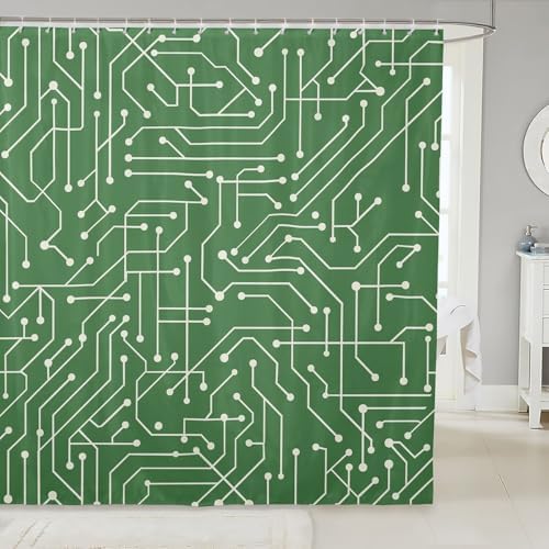 Erosebridal 3D Print Circuit Board Shower Curtain 72x84 Green