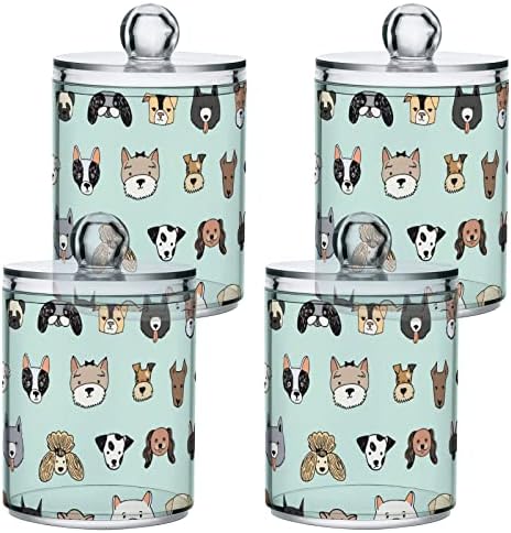 Keepreal Dog Face Q-tip Holder Dispenser with Lids 4PCS Set