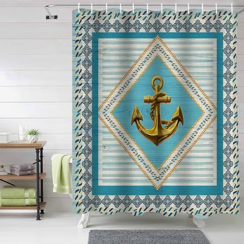 Funnywall88 72 Inches Retro Anchor Flower Shower Curtain Set with 12 Hooks