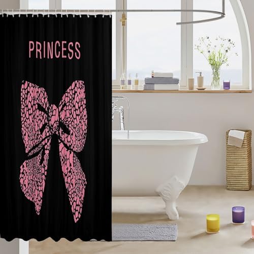Erosebridal Pink Bow Shower Curtain Set with 12 Hooks