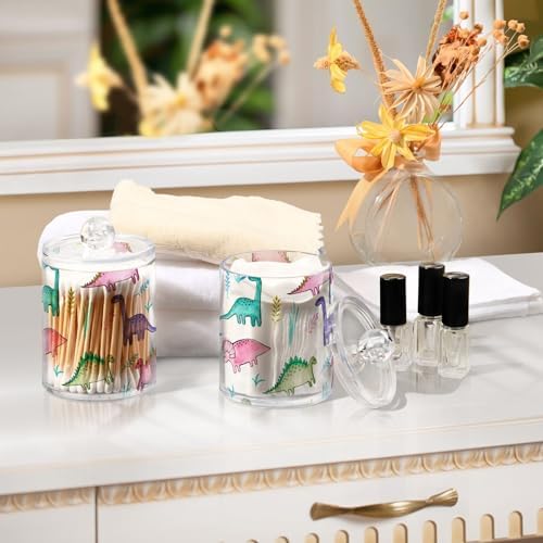 Funny Dinosaur Qtip Holder 2 Pack - 10 Oz Clear Plastic Apothecary Jar Set