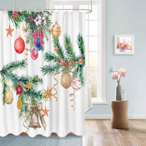 72 Inches Christmas Decor Shower Curtain Set with 12 Hooks