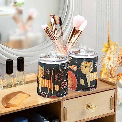 Cute Cat Qtip Holder 2 Pack Clear Plastic Canister Set