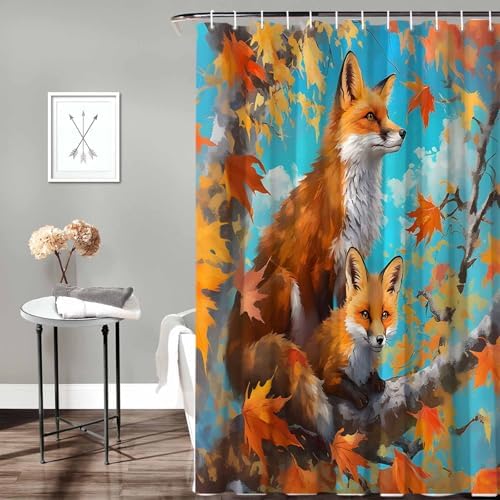 72 Nature Foxes Shower Curtain Set with 12 Hooks