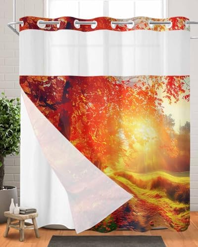 Waterproof No Hook Shower Curtain Set with Snap Liner 72x72 Inch